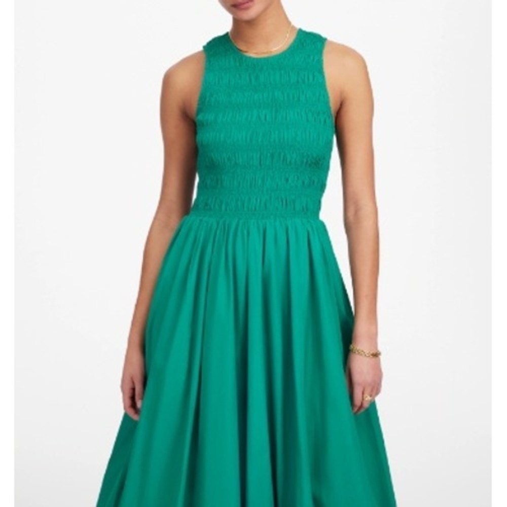 NWT Madewell Smocked Bodice Midi Dress Green Sleeveless Spring Wedding Guest - Picture 15 of 16